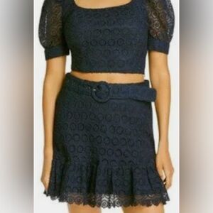 Aqua Navy Blue Lace Skirt Set